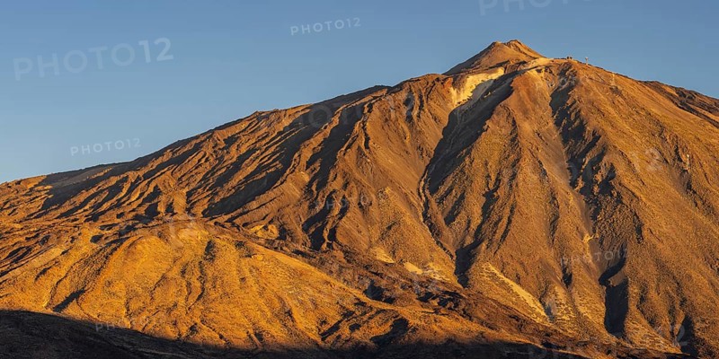 Panorama during the ascent to Alto de Guajara, 2715m, over the Teide National Park, Parque Nacional del Teide, to Pico del Teide, 3715m, at sunrise, Tenerife, Canary Islands, Spain, Europe