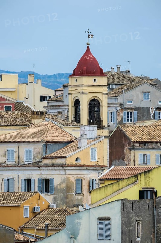 Corfu Town, Corfu, Greece, City overview Corfu Town. Back mainland Albania, Europe