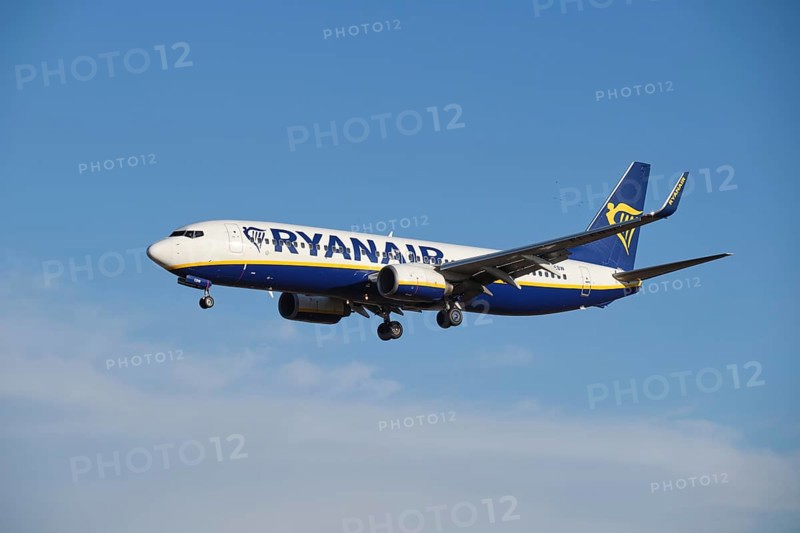 Lisbon, Portugal - September 2, 2023: Ryanair Boeing 737-8AS passenger plane landing in Humberto Delgado Airport in Lisbon