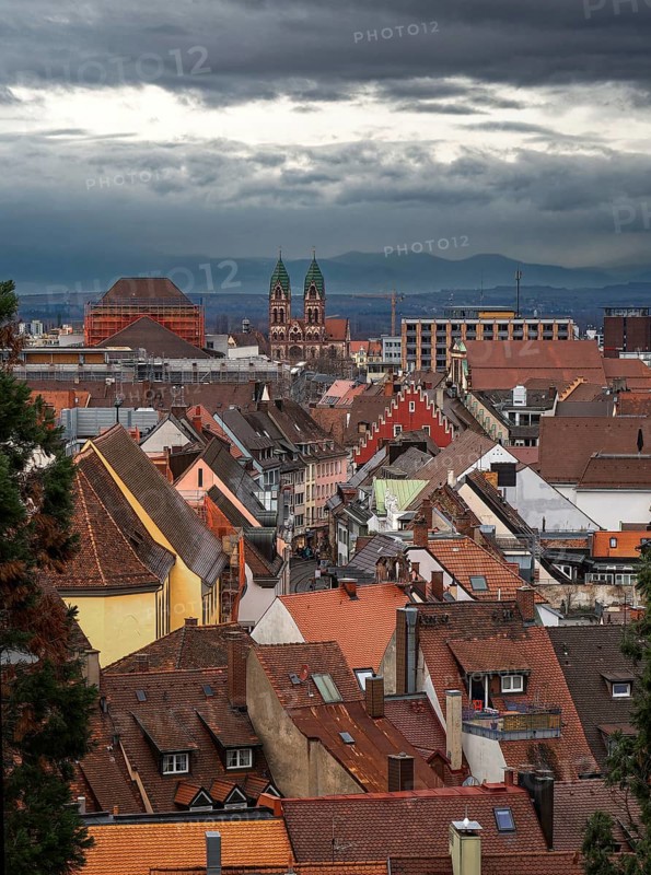 City, roofs, church, Herz-Jesu-Kirche, Freiburg im Breisgau, Germany, Europe