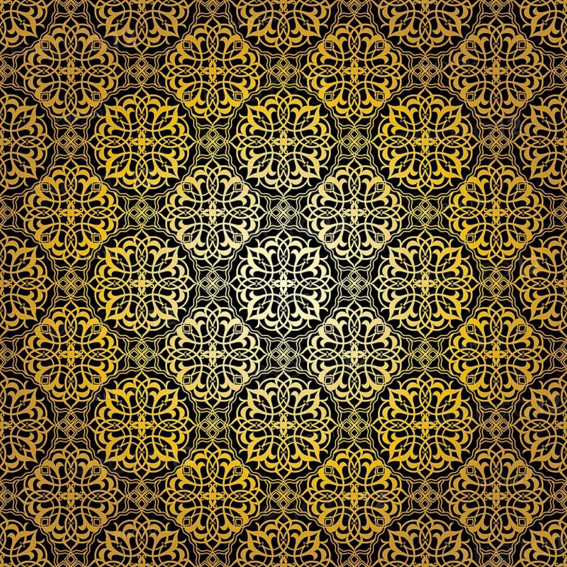 Geometric gold lace seamless pattern. Arabic tile lattice vector background.