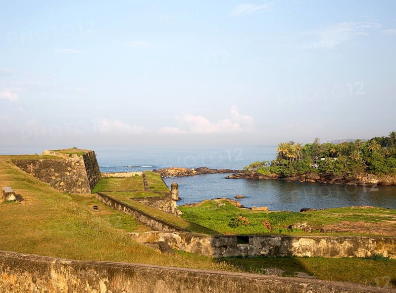 Coastal scenery and historic walls of the fort, Galle, Sri Lanka, Asia