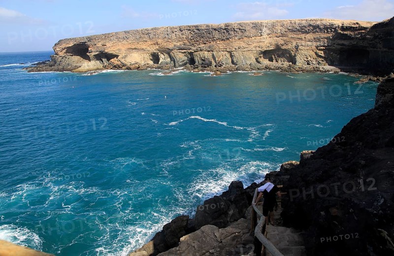 Headland with caves being eroded by waves, Ajuy, Fuerteventura, Canary Islands, Spain, Europe