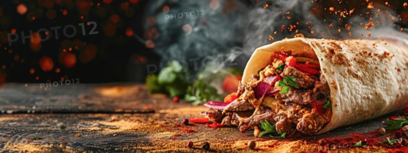 Fresh tasty beef burger wrap with onion, cheese and vegetables. Junk food and fast food concept, AI generated