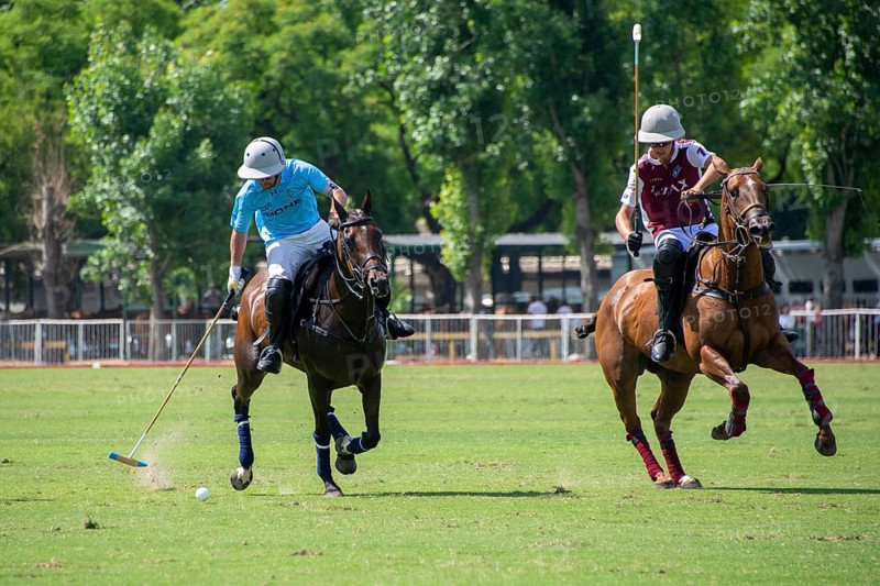Scene from the 131st Argentine Open Polo Championship (Spanish: Campeonato Argentino Abierto de Polo), the most important international polo tournament, match La Zeta Kazak (red) against Cria La Dolfina (blue), on 16 November 2024, Palermo, Buenos Aires, Argentina, South America