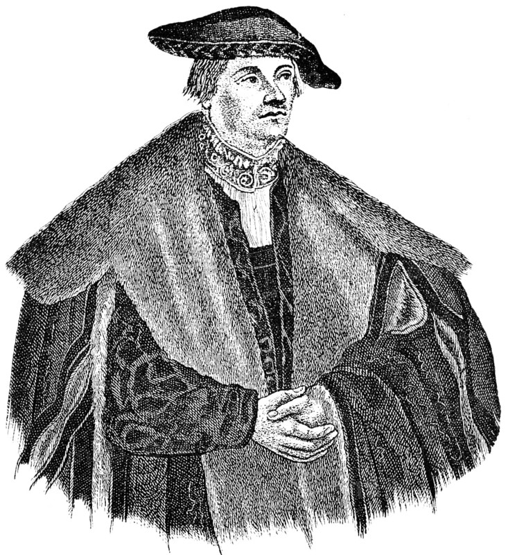 Georg Spalatin (1484-1545) after a painting by Cranach, portrait, German humanist and reformer, historical illustration 1883
