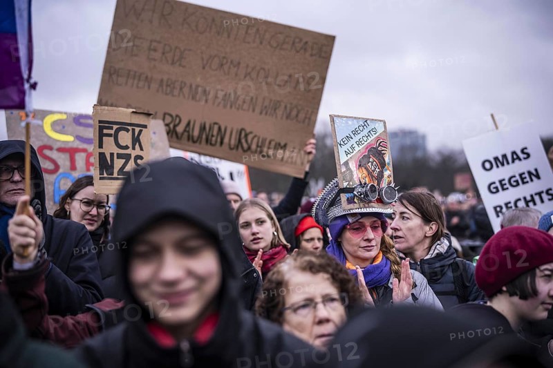 150, 000 people gather around the Bundestag in Berlin to build a human wall against the shift to the right in society. We are the firewall chanted demonstrators from a wide range of social groups. Recordings on 03.02.2024 in Berlin