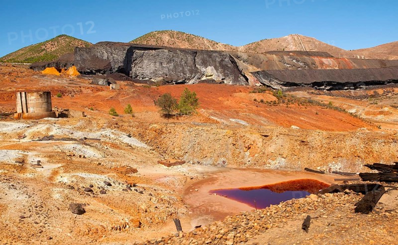 Lunar like despoiled landscape opencast mineral extraction Minas de Riotinto mining area, Huelva province, Spain, Europe