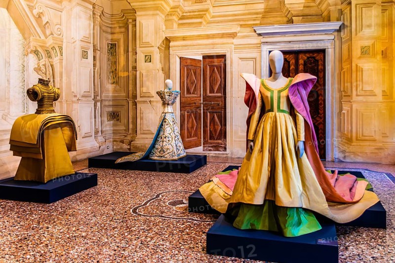 Exhibition of magnificent evening dress creations by fashion designer Roberto Capucci, 17th century Villa Manin, residence of Ludovico Manin, Codroipo, Friuli, Italy, Codroipo, Friuli, Italy, Europe
