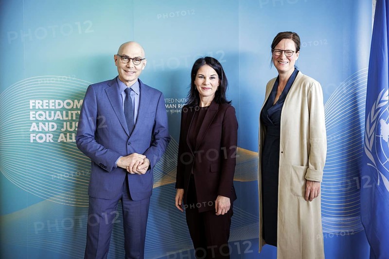 Annalena Bärbock, Federal Foreign Minister, meets Volker Türk, United Nations High Commissioner for Human Rights, for talks on the margins of the 55th session of the UN Human Rights Council in Geneva. Here together with Katharina Stasch, Permanent Representative of the Federal Republic of Germany to the United Nations Office and to the other international organisations in Geneva. Geneva, 26.02.2024. Photographed on behalf of the Federal Foreign Office