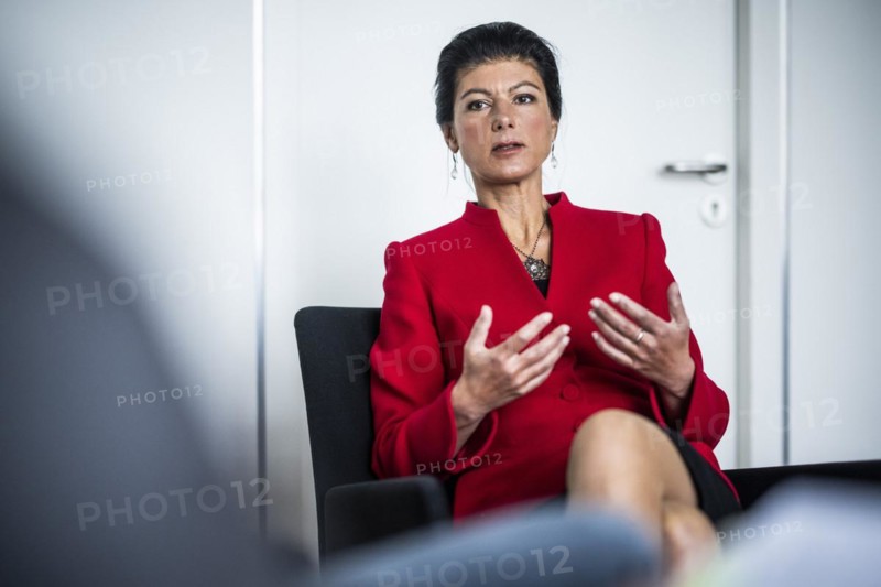Sahra Wagenknecht is a member of the German Bundestag and founder of the BSW party, pictured here in front of her office in the German Bundestag in Berlin, 10 April 2024