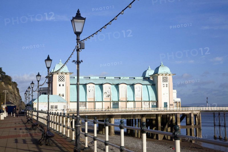 Promenade, pier and beach in winter, Penarth, Wales, United Kingdom, Europe