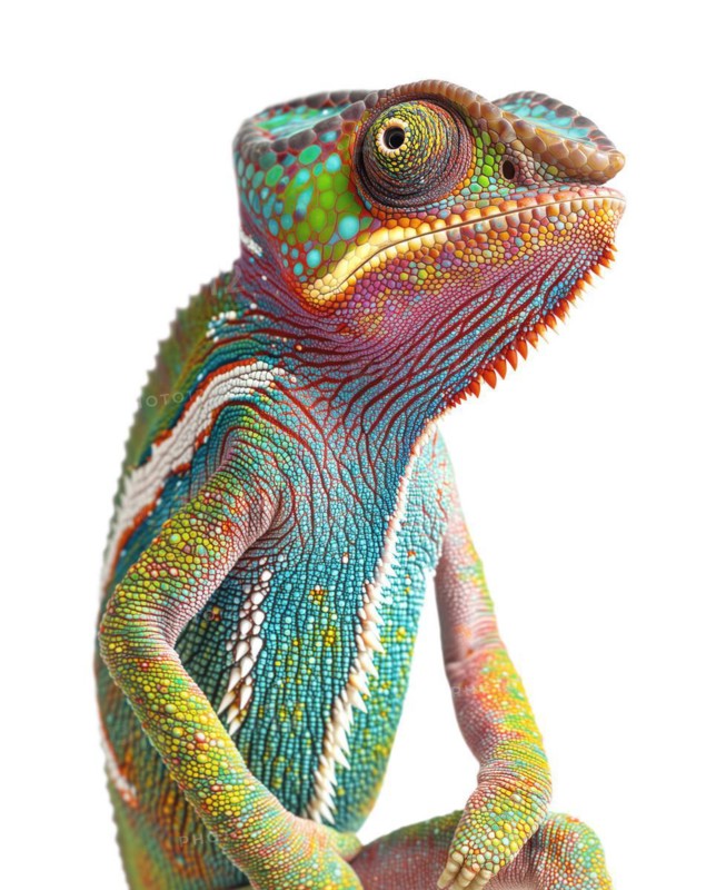 Beautiful chameleon isolated on a white background, AI generated