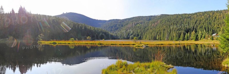 Autumn atmosphere at the small Arbersee lake in the Bavarian Forest