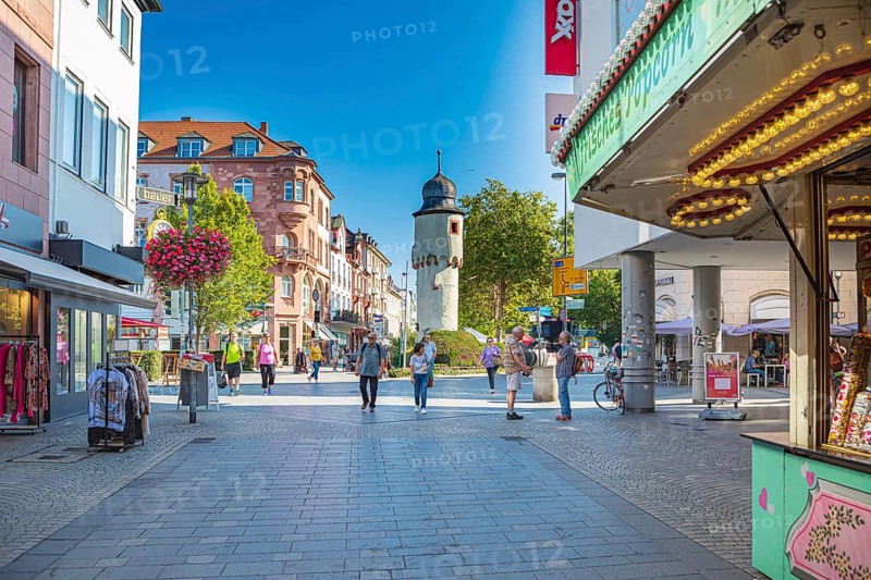 Herstallstraße and Herstallturm in the historic centre of Aschaffenburg in Bavaria, Germany, Europe