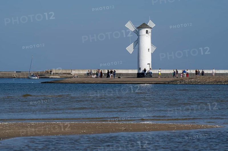 Mill beacon on the pier, Swinemünde, Usedom Island, Baltic Sea, Poland, Europe
