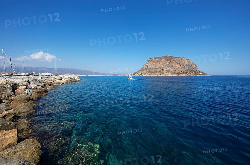 Rock of Monemvasia, Monemvassia, Monemwassia, Monembasia, in the Myrtoan Sea, Laconia, Peloponnese, Greece, Europe
