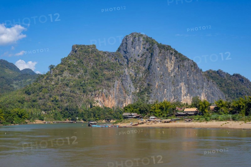View over the Mekong at the Pak Ou Caves, Luang Prabang Province, Laos, Asia
