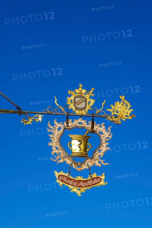Guild sign Marien-Apotheke, Rothenburg ob der Tauber, Romantic Road, Middle Franconia, Franconia, Bavaria, Germany, Europe