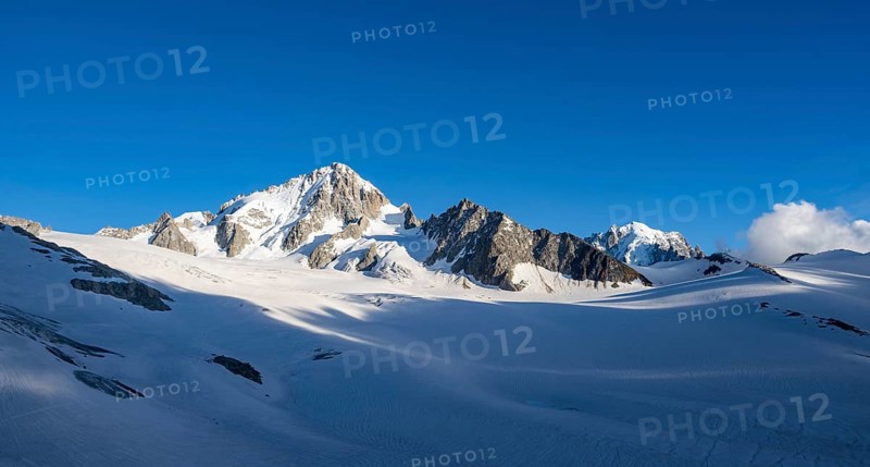 High alpine mountain landscape, summit of the Aiguille de Chardonnet and Glacier du Tour, glaciers and mountain peaks, Chamonix, Haute-Savoie, France, Europe