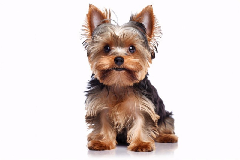 Cute small Yorkshire Terrier dog on white background. KI generiert, generiert, AI generated