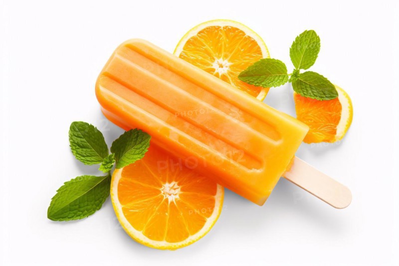 Orange popsicle on white background. KI generiert, generiert, AI generated