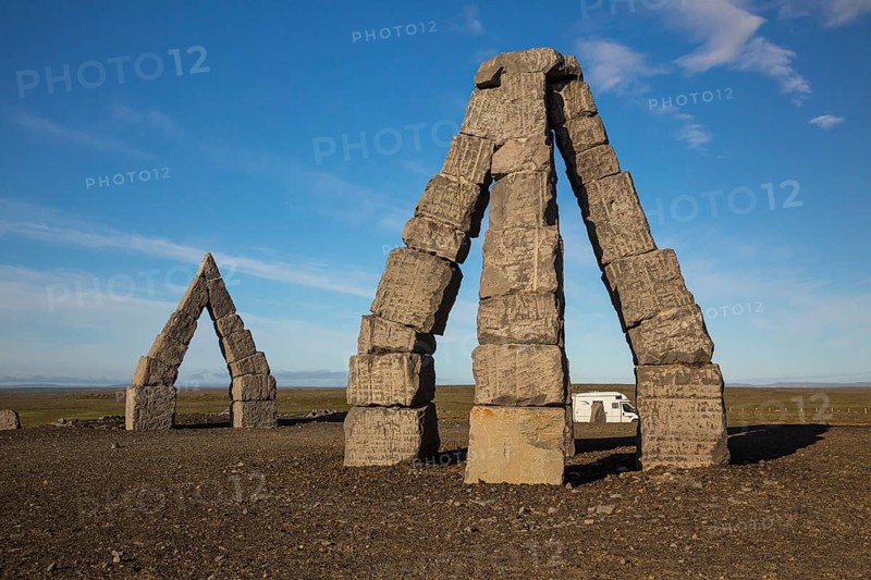 Arctic Henge, near Raufarhöfn, Iceland, It is inspired by the mythical world of eddic poem Völuspá (Prophecy of the Seeress), under construction, Europe