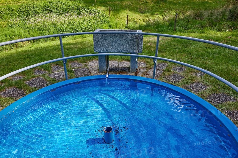 Blue Kneipp water basin in the Oberlehen district, Bernau im Black Forest, Black Forest, Waldshut district, Baden-Württemberg, Germany, Europe