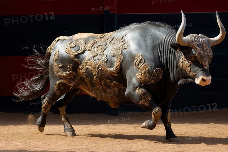Adorned Bull in a coral, AI generated
