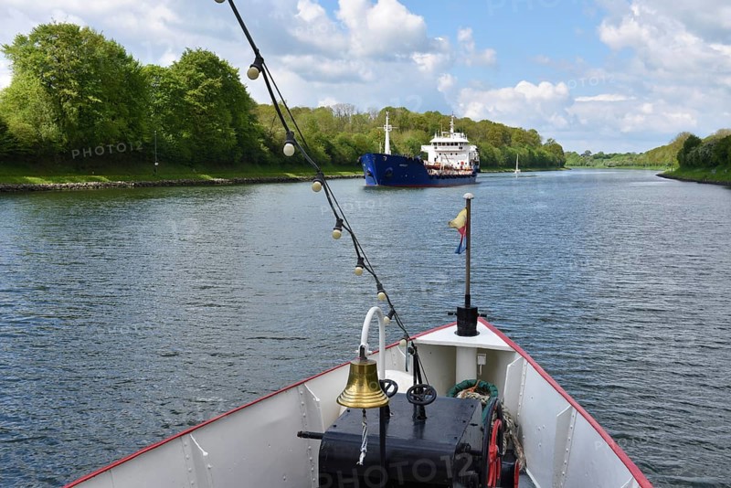 Trip on the paddle steamer, side-wheel steamer, Freya on the Kiel Canal, Kiel Canal, Schleswig-Holstein, Germany, Europe