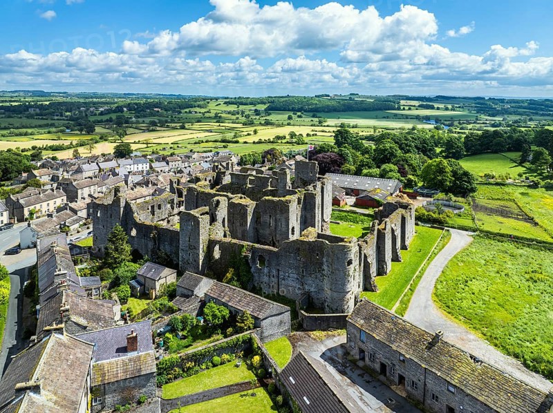 Middleham Castle from a drone, Middleham, Wensleydale, North Yorkshire, England, United Kingdom, Europe