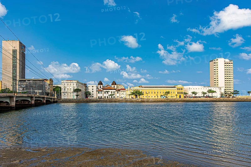 View of the historic center of Recife on the banks of the Capibaribe River, Recife, Pernambuco, Brazil, South America