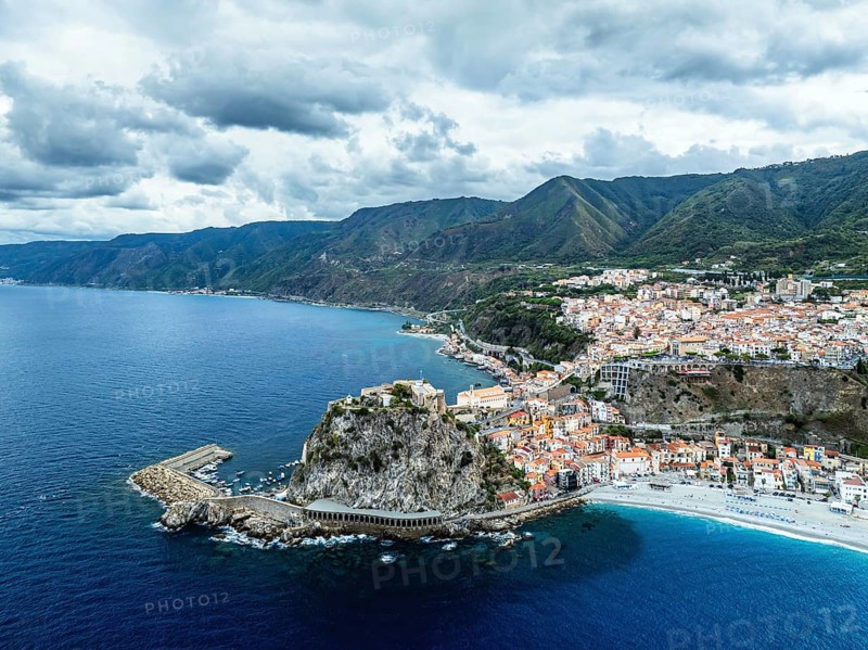 Scilla from a drone, Calabria, Italy, Europe