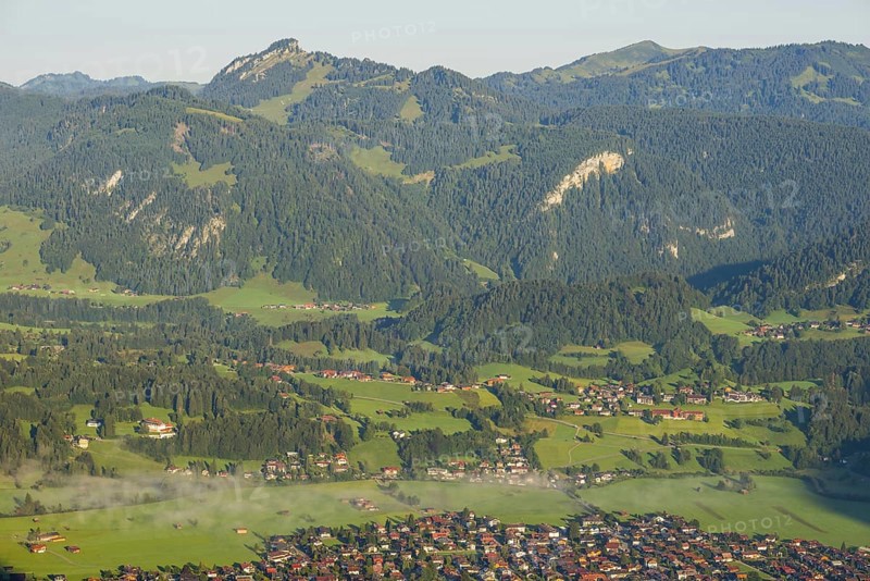 Panorama from Schattenberg to Oberstdorf, Allgäu Alps, Allgäu, Bavaria, Germany, Europe