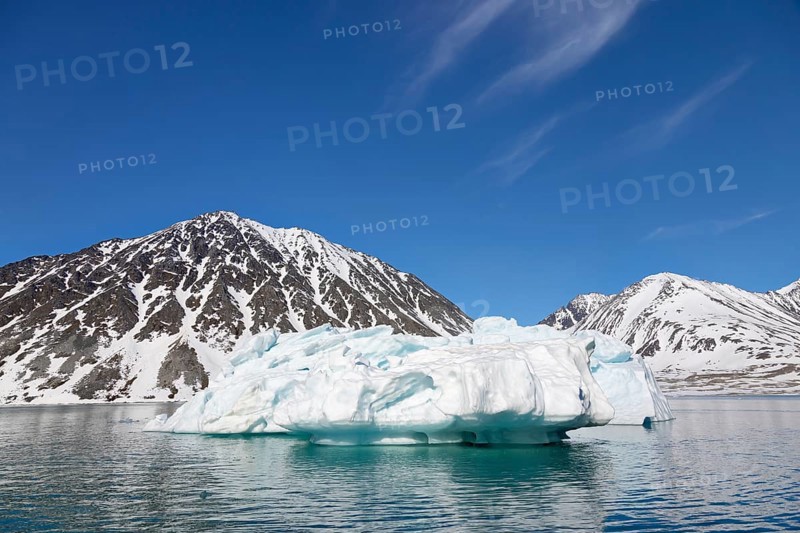 Iceberg melting in summer in Magdalenefjorden, fjord in Albert I Land on Svalbard, Spitsbergen, Norway, Europe