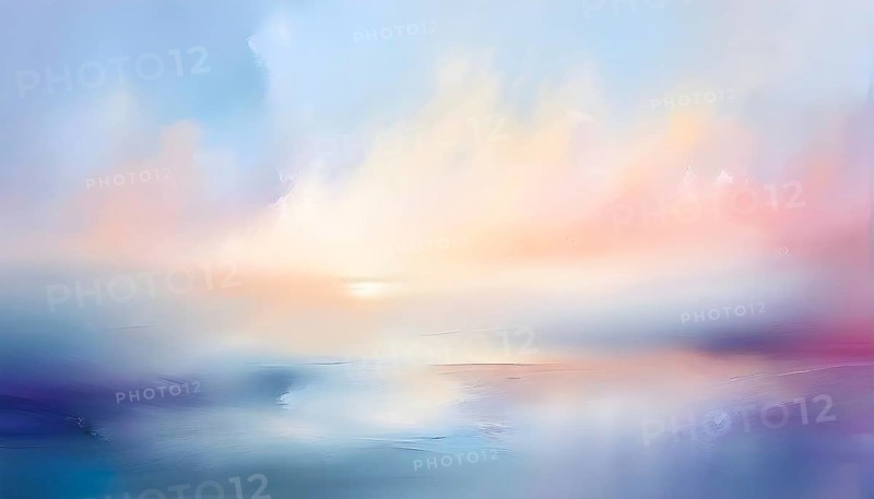 Abstract horizon line with layers of soft, pastel colors rising and falling, creating a soothing breathing rhythm, AI generated