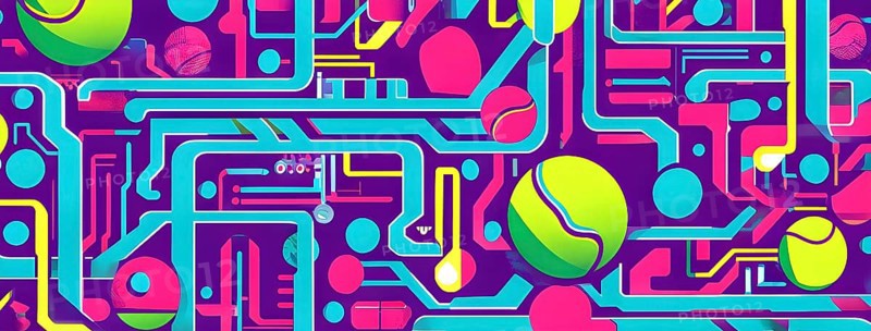 Vibrant mix of abstract circuitry intertwined with tennis balls, representing AI role in personalized sports training, AI generated