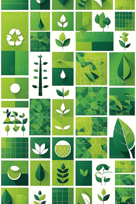 Abstract wallpaper with vector green eco friendly grid ornament symbolizing sustainability, AI generated