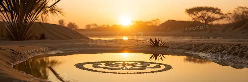 Zen garden bathed in the soft glow of dawn as a serene symbol for relaxation, AI generated