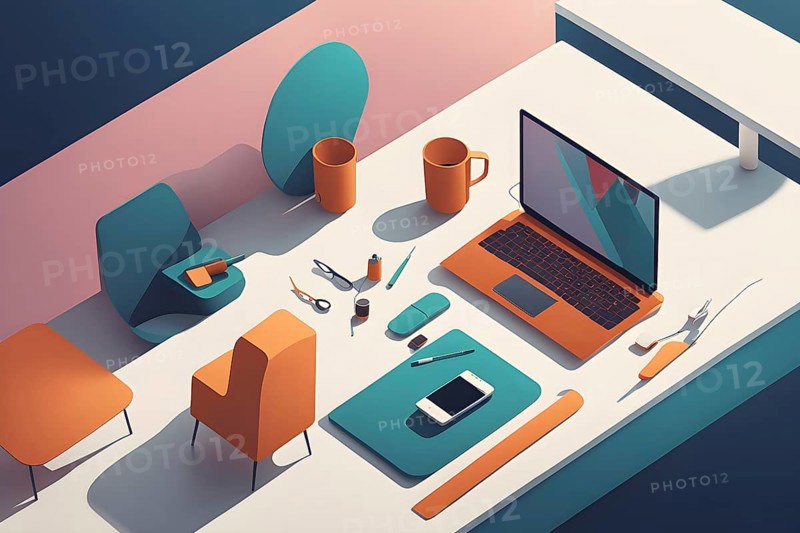Abstract illustration wallpaper symbolizing the essence of mobile working, AI generated