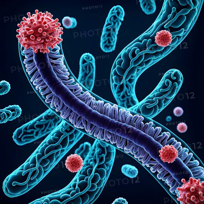 Three dimensional render of a tuberculosis bacteria in an organism, AI generated