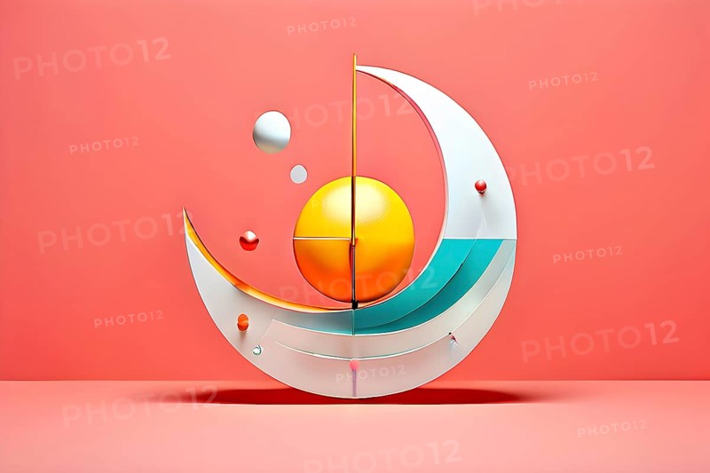 Minimalist rendering of an abstract symbol portraying work life balance with split segments, AI generated