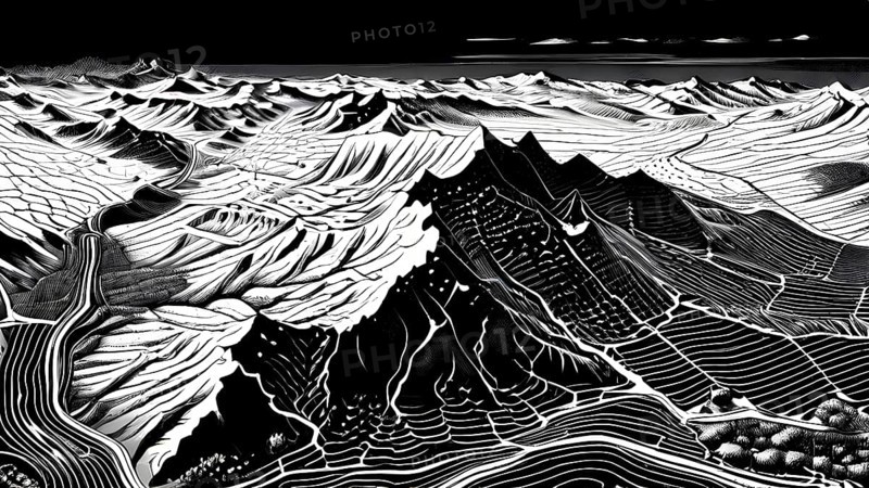 Abstract topographic map contour with complex terrain patterned, AI generated