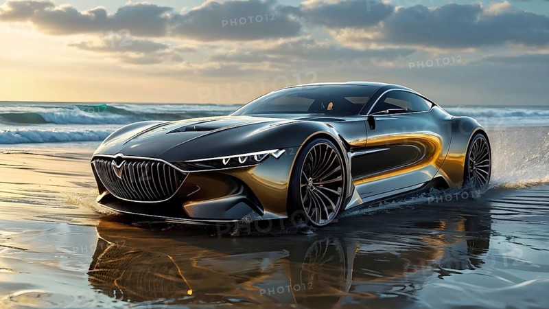 Sportscar with a body design based on the streamlined aerodynamic shape of a shark, AI generated