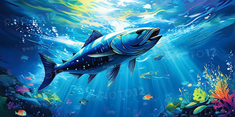 Illustration inspired by the fluid dynamics of a streamlined fish, AI generated