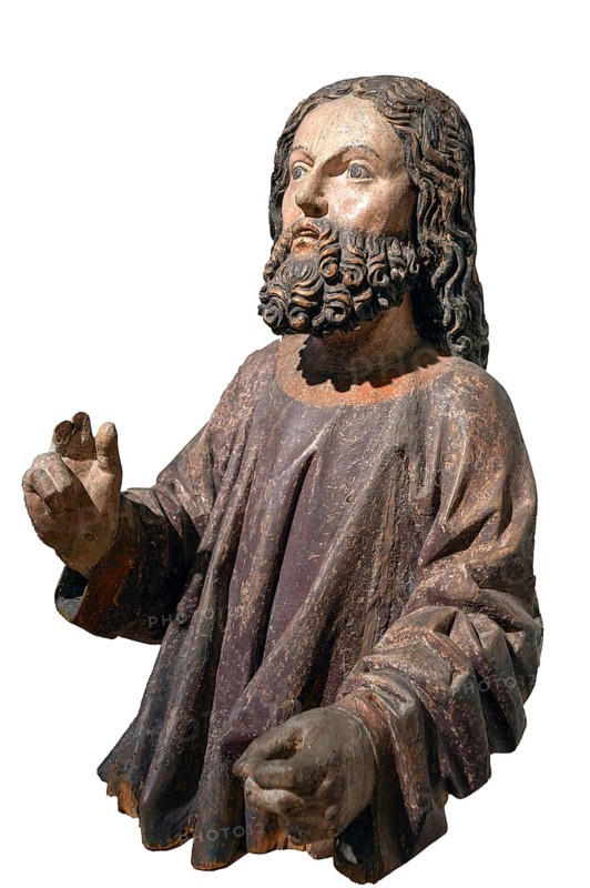 Figure of Jesus, on a white background, around 1470, only the body of the palm tree still exists, Strigel Museum, Martin-Luther-Platz 1, Memmingen, Swabia, Bavaria