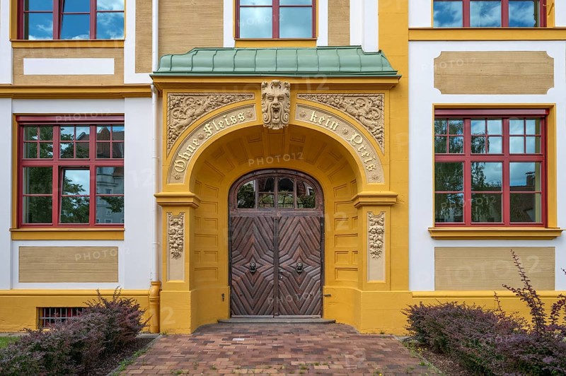Right entrance portal of the Luitpold primary school, built in 1901 in Art Nouveau style, Memmelsdorfer Str. 7A, Bamberg, Upper Franconia, Bavaria, Germany, Europe