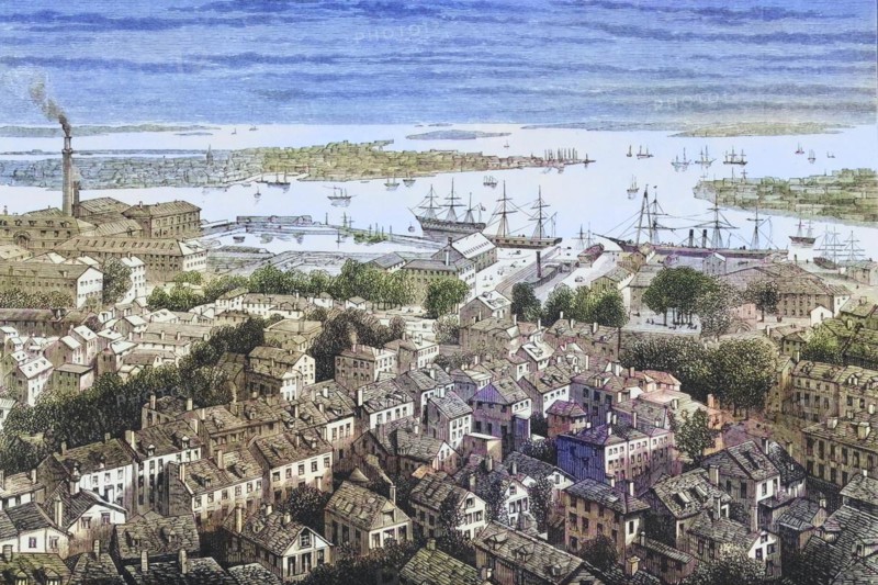 View of Boston Massachusetts from Bunker's Hill in the 1870s. From American Pictures Drawn With Pen And Pencil by Rev Samuel Manning c. 1880, United States, America, Historic, digitally restored reproduction from a 19th century original, Record date not stated, North America