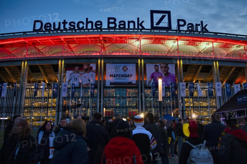 Fans, spectators stream into the stadium, international match Germany GER vs. Netherlands NED, Deutsche Bank Park, blue hour, Frankfurt am Main, Hesse, Germany, Europe