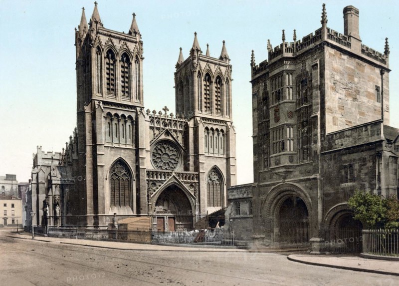 Cathedral Church of the Holy and Undivided Trinity, The Cathedral Church of the Holy and Undivided Trinity (is a cathedral of the Anglican Church of England in the city of Bristol, England, c. 1890, Historic, digitally restored reproduction from a 19th century model